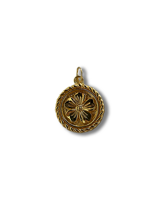 Flower coin pendant - gold vermeil