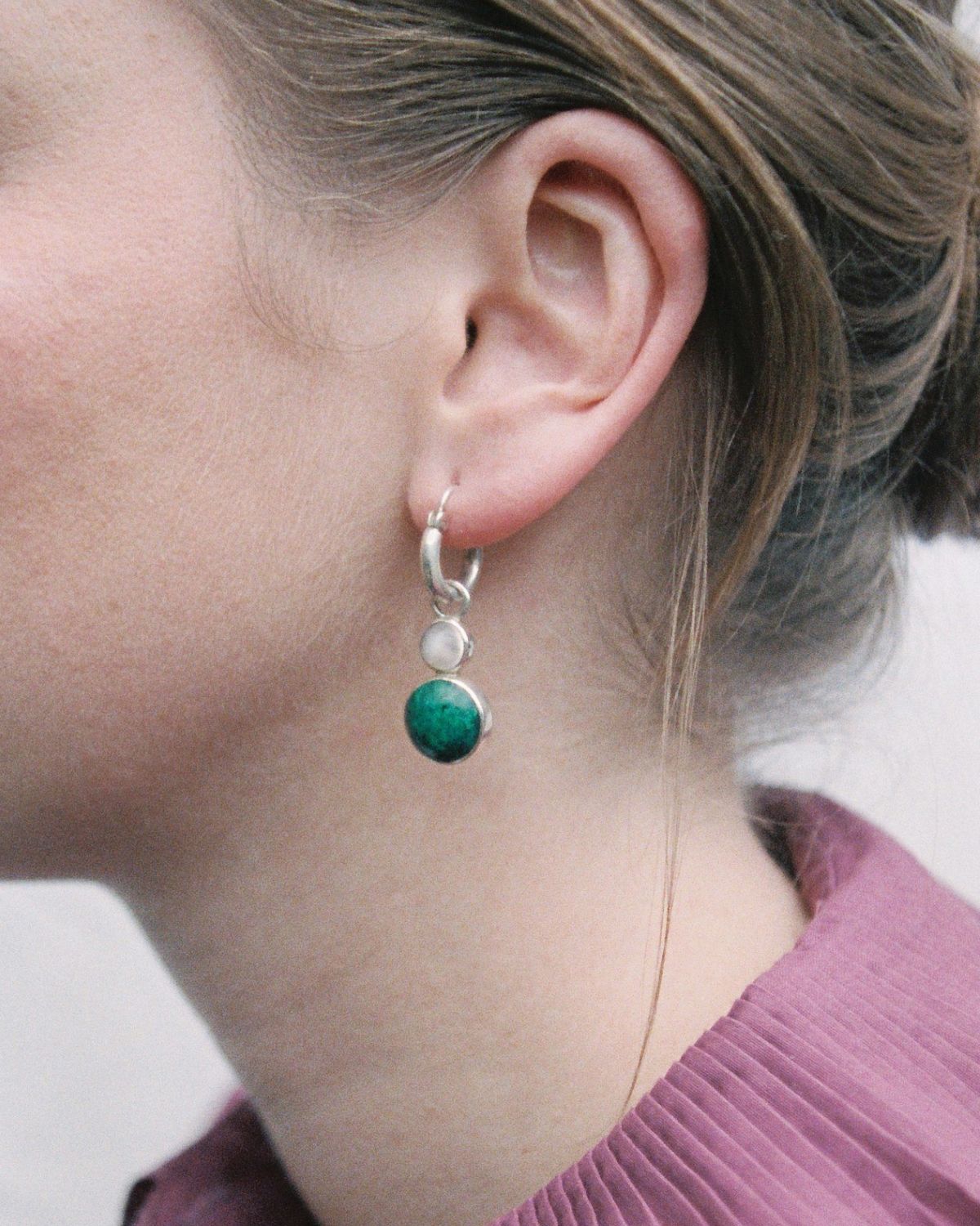 Chrysocolla earring - sterling silver