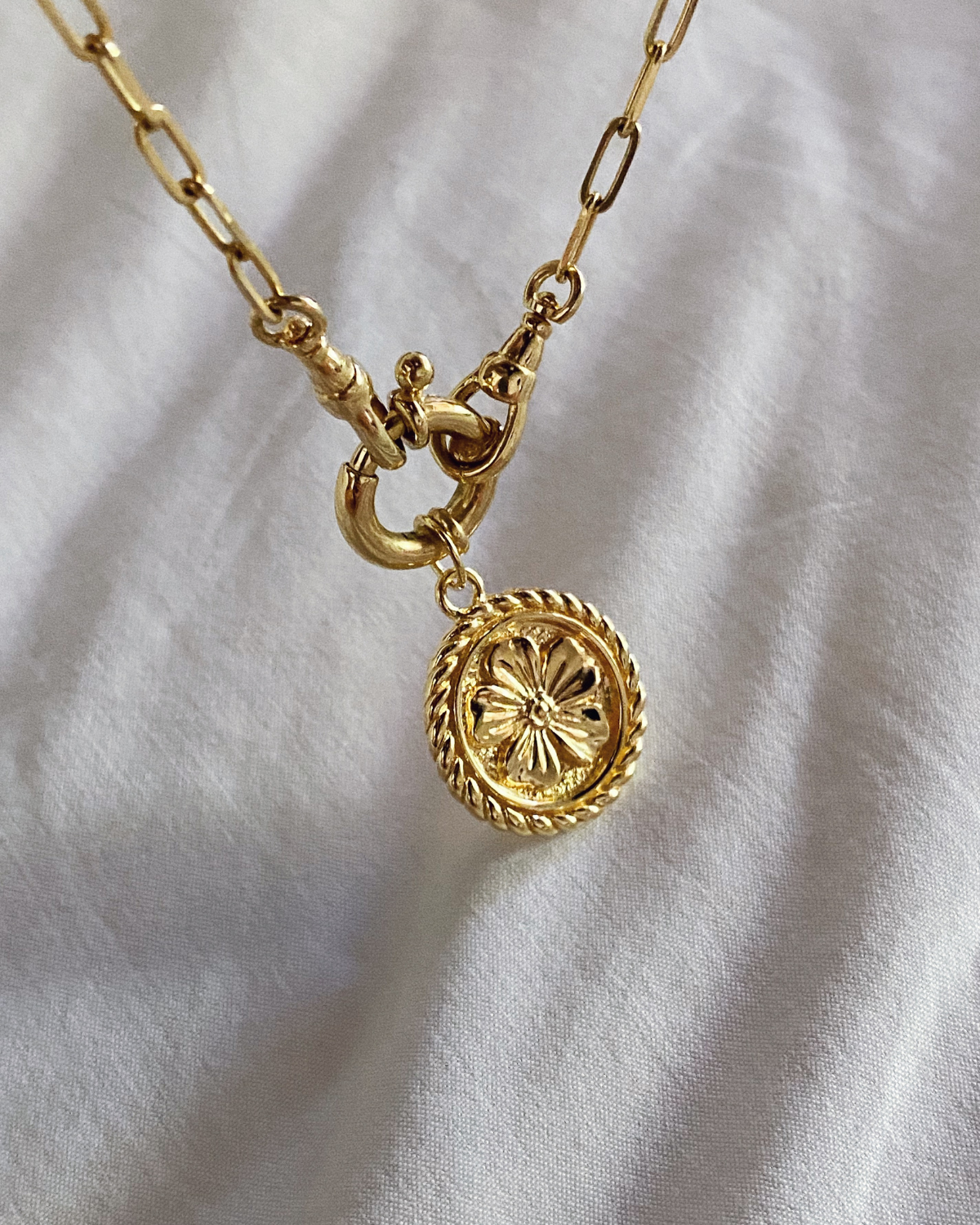 Flower coin pendant - gold vermeil