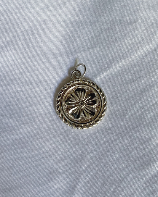 Flower coin pendant -sterling silver