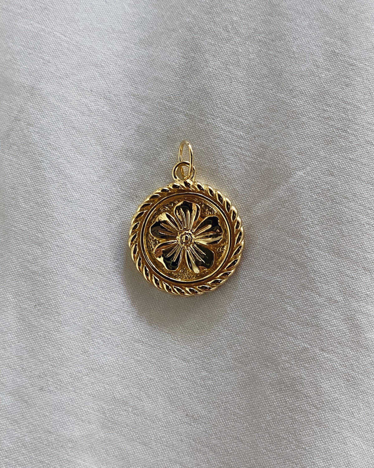 Flower coin pendant - gold vermeil