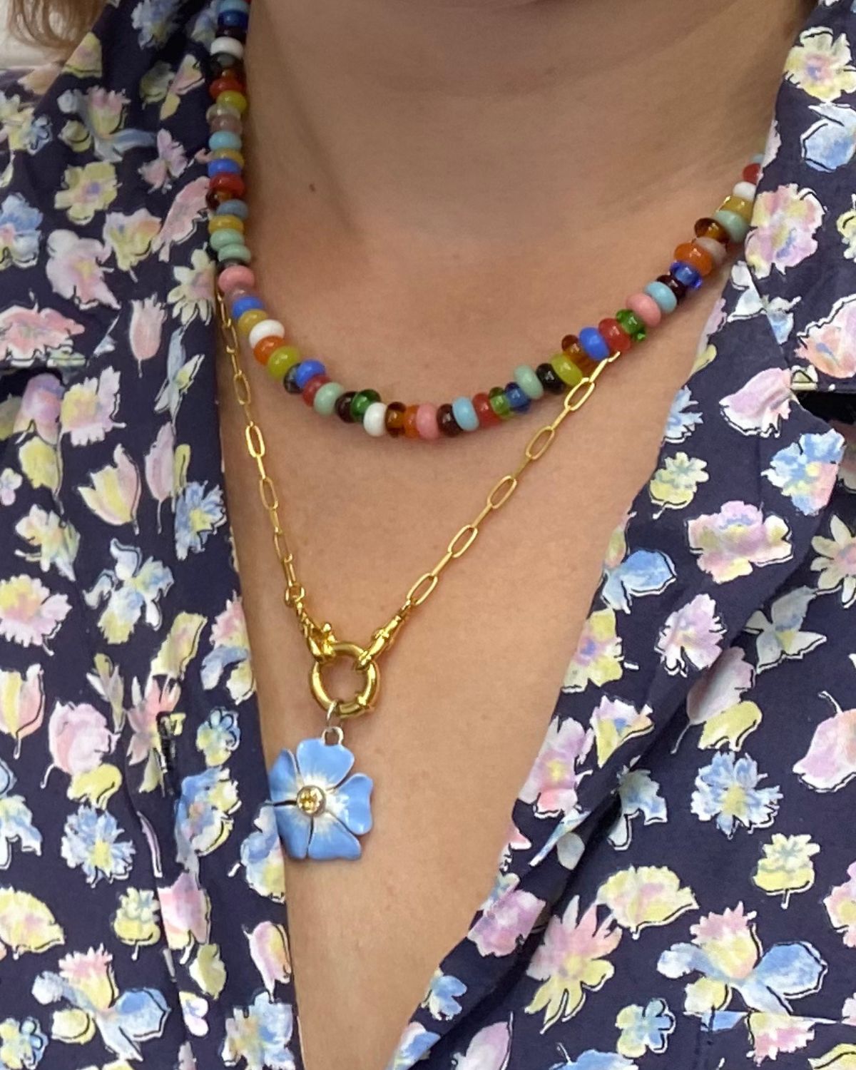 Multicolour necklace - gold vermeil