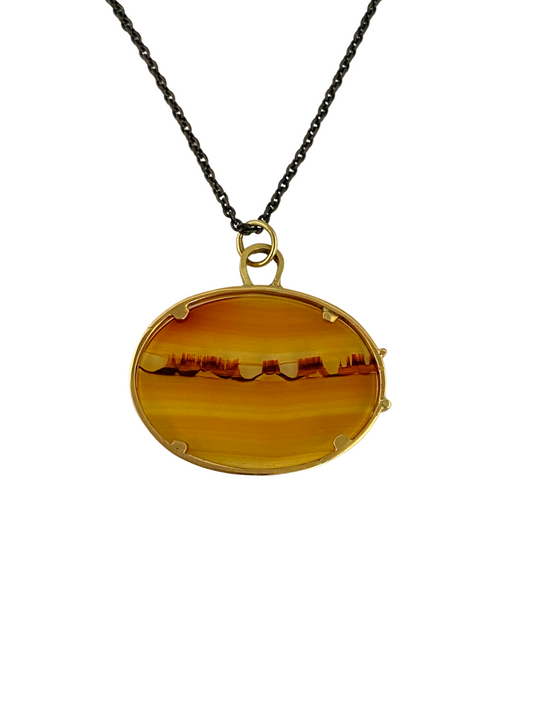 Dendrite agate landscape in 14k gold setting with gold chain