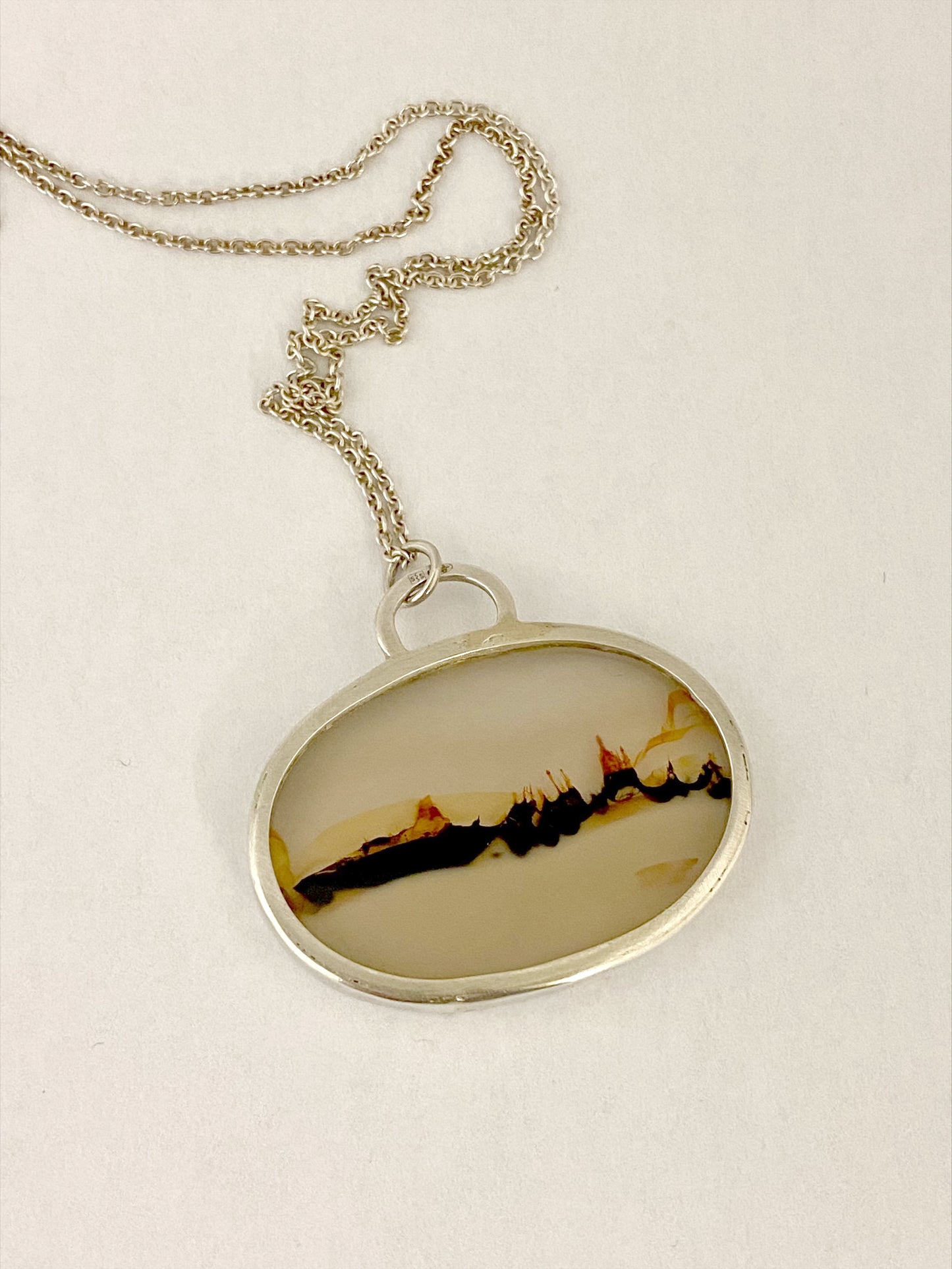 Silver dendrite agate landscape with silver chain