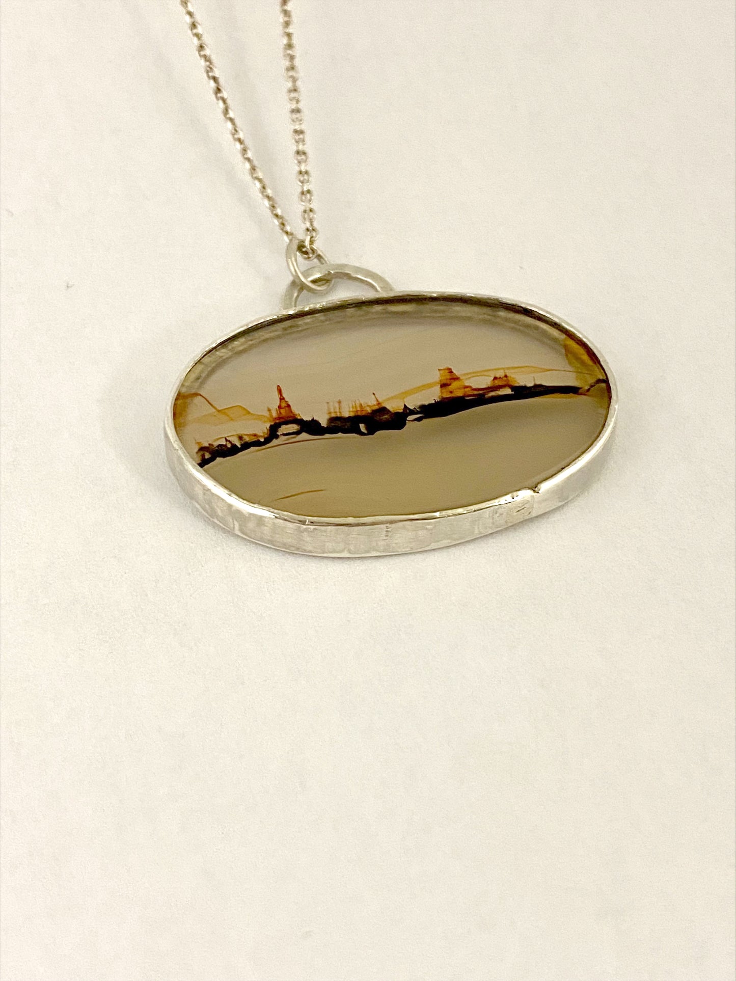 Silver dendrite agate landscape with silver chain