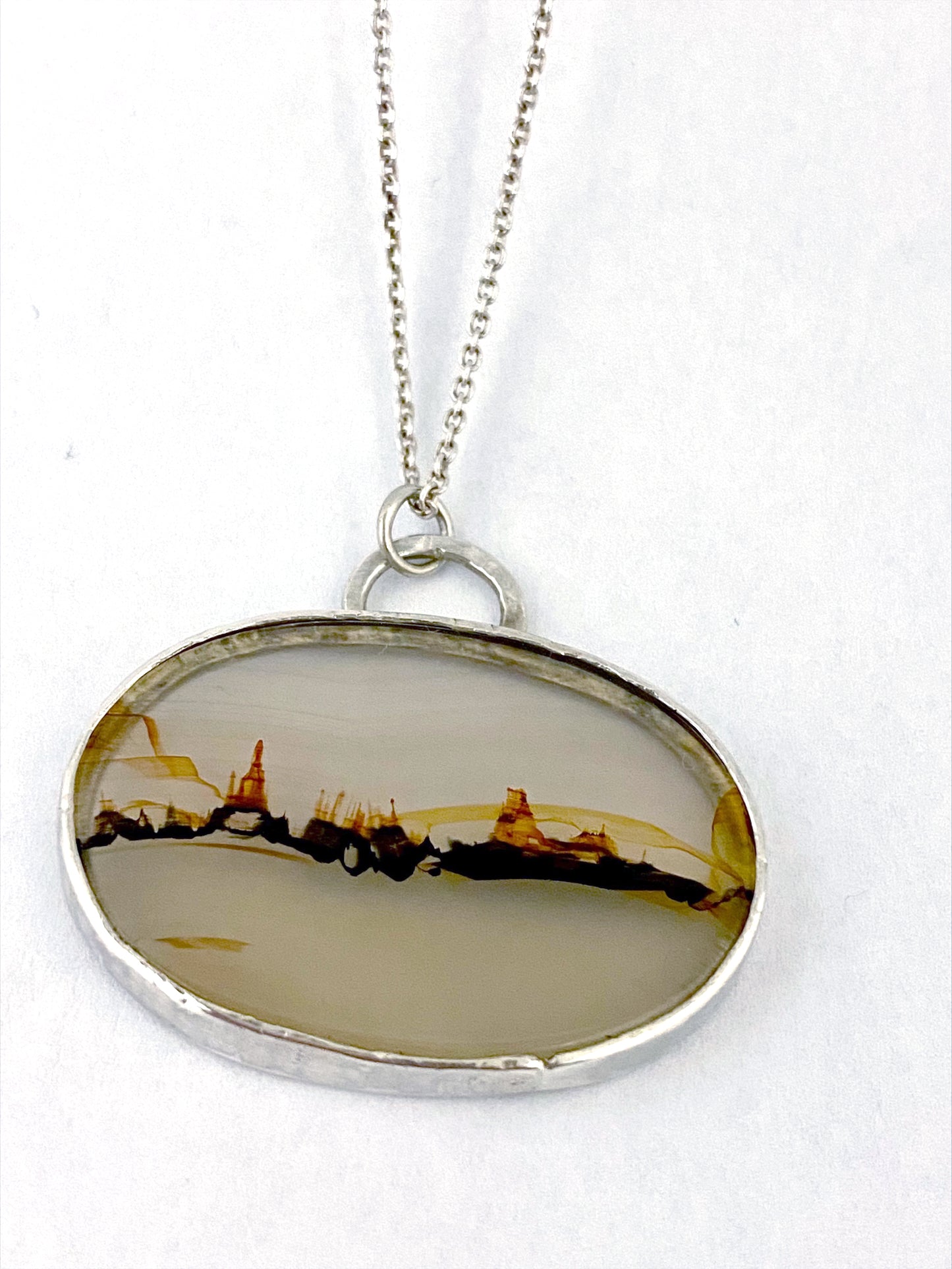 Silver dendrite agate landscape with silver chain