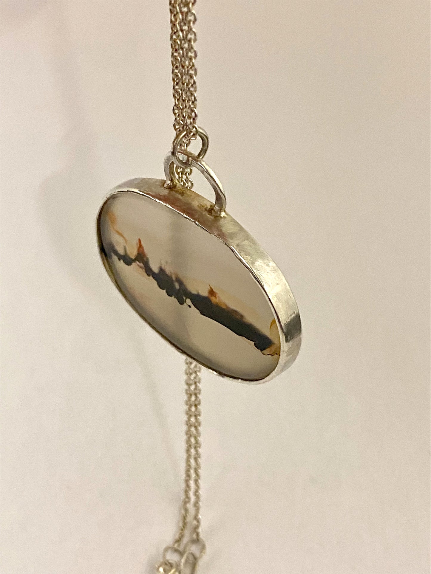 Silver dendrite agate landscape with silver chain