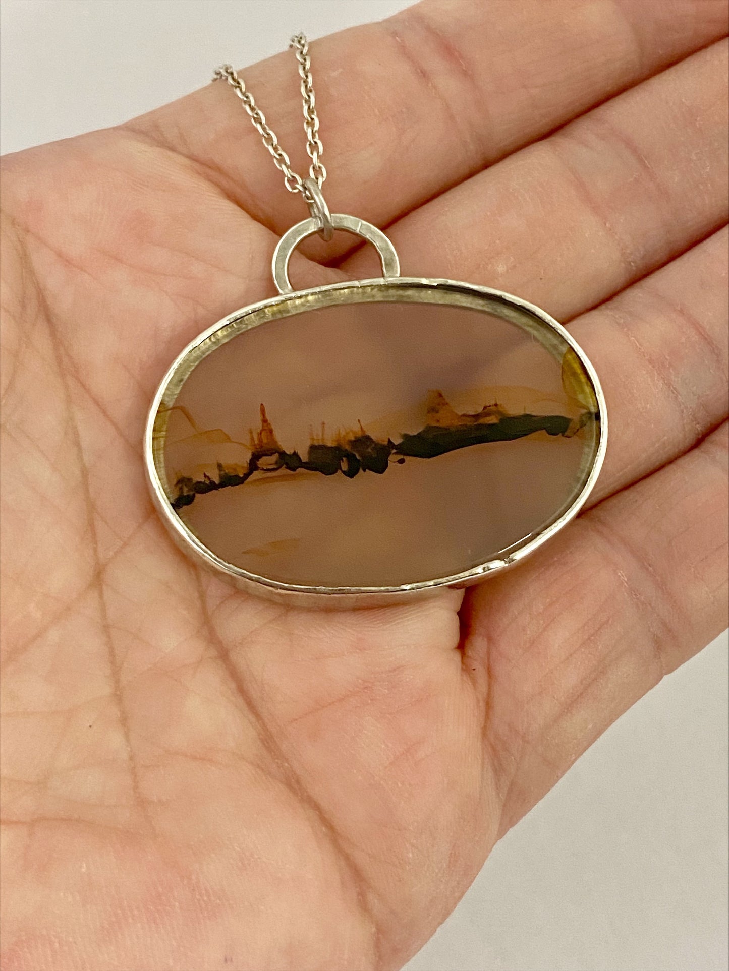 Silver dendrite agate landscape with silver chain