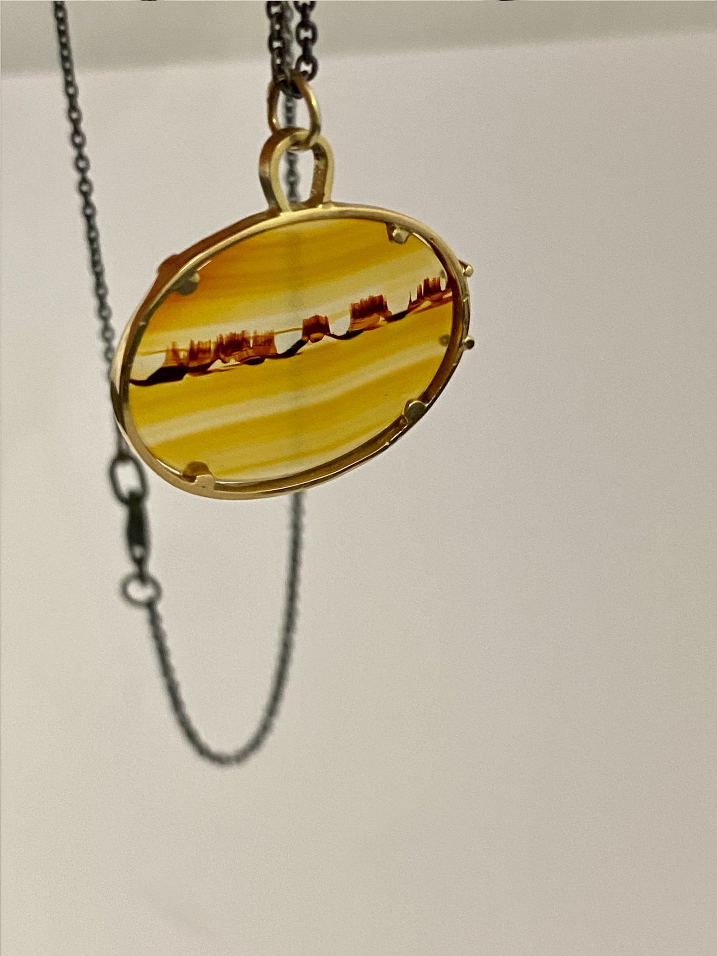 Dendrite agate landscape in 14k gold setting with silver chain