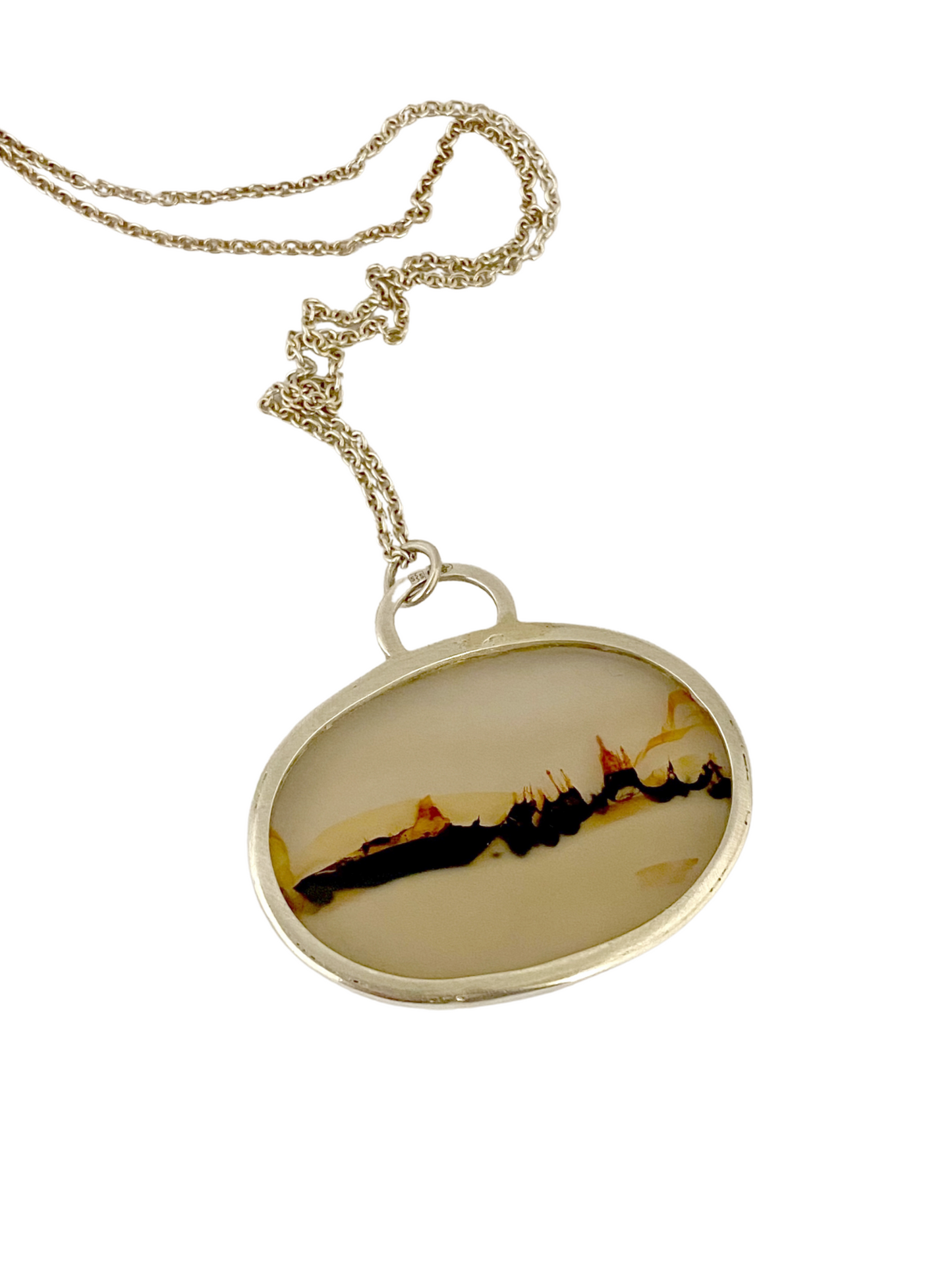 Silver dendrite agate landscape with silver chain